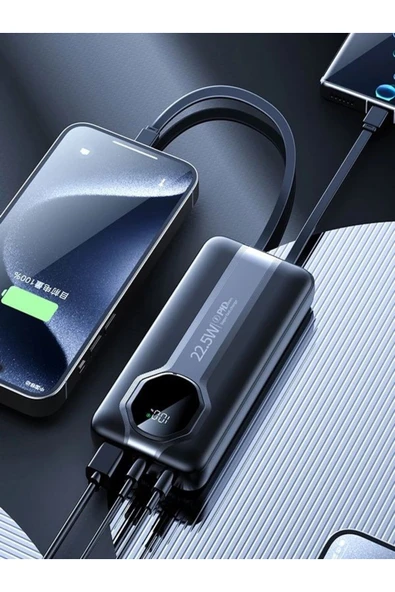 ÇELİKWORK 5in1 10.000mah 22,5w Hızlı Şarj Powerbank - 2 Usb, Lightning & Type-c Kablı Taşınabilir Şarj Cihazı - 6