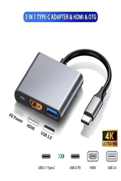 DEANB FH-7 3'ü 1 Arada USB-C Hub: USB 3.0, PD 100W Type-C, 4K/30Hz Ultra HDM & USB Çevirici Çoklayıcı ürün görseli 1