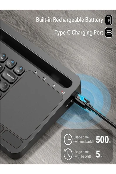 DEANB Türkçe Q, Type-c Şarjlı, Touchpad, Telefon, Tablet Standlı Bluetooth Klavye Ios/android/windows - 3