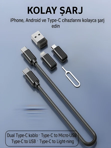 ÇELİKWORK F0H7 7 in1  Type-C, USB, Micro Lighting Port, Seyahat Seti İPhone, Android Uyumlu PC Çevirici - Resim 4
