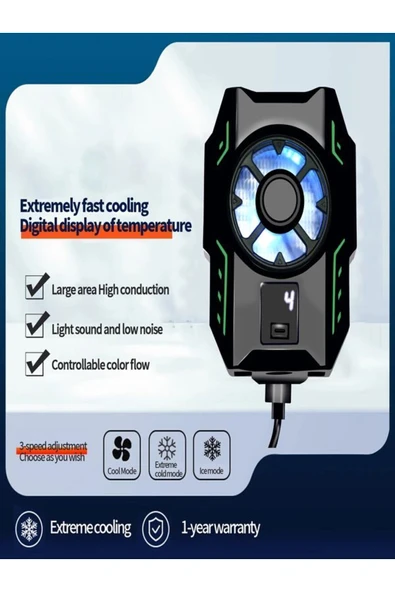 DEANB S026 Lcd Dijital Ekran Taşınabilir Hızlı Cep Telefonu Soğutma Fanı Telefonu Radyatör Oyun Soğutucu - 3