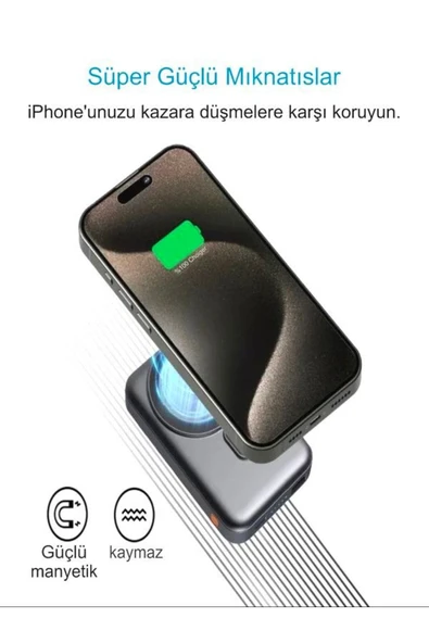 DEANB 10000mAh 22.5W Hızlı Şarjlı Type-C ve USB Girişli Wireless Kablosuz Magsafe Powerbank - 4
