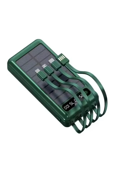 ÇELİKWORK 10000mah 2usb Girişli - Micro - Lightining - Usb - Type-c Kablolu Güneş Enerjili Çoklu Powerbank - 1