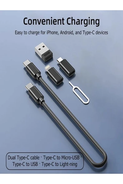 ÇELİKWORK F0H7 7 in1  Type-C, USB, Micro Lighting Port, Seyahat Seti İPhone, Android Uyumlu PC Çevirici - 6