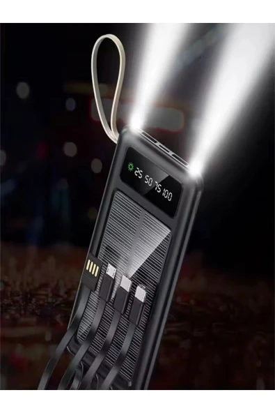 ÇELİKWORK 10000mah 2usb Girişli - Micro - Lightining - Usb - Type-c Kablolu Güneş Enerjili Çoklu Powerbank - 3