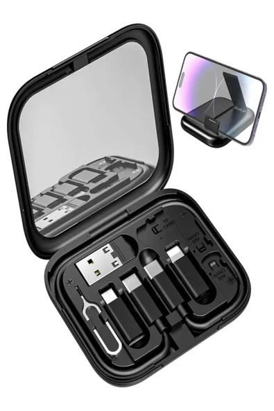 çelikwork inspiring technology Aynalı, Standlı 8-in-1 Çok Işlevli Seyahat Seti - Type-c, Usb, Micro, Lightning Port Çevirici - 1
