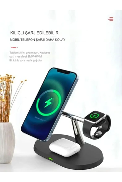 çelikwork inspiring technology Aw011 3in1 Ledli 20 Watt, Wireless, Magsafe Şarj Standı Akıllı Saat Telefon Kulaklık Uyumlu - 2