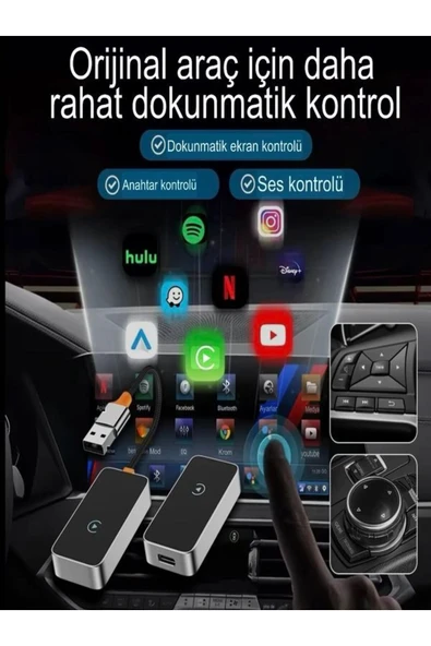 DEANB 2in1 USB TYPE-C Giriş'li Wireless Kablosuz Apple Android CarPlay Bluetooth Araç Kiti Adaptör - Resim 5