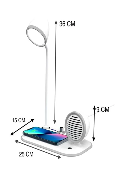 çelikwork inspiring technology 15w Kablosuz Wireless Şarj Standı - 3in1 Ayarlanabilir Masa Lambası Ve Bluetooth Hoparlör Tasarımı - Resim 5