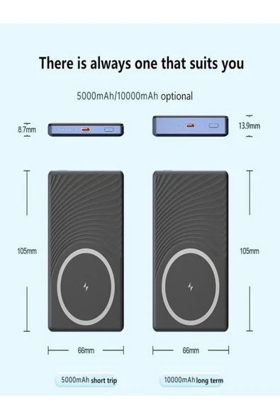 ÇELİKWORK FP14 5000mAh 20Watt USB-C LED Işıklı Wireless Slim Taşınabilir Kablosuz Powerbank - Resim 5