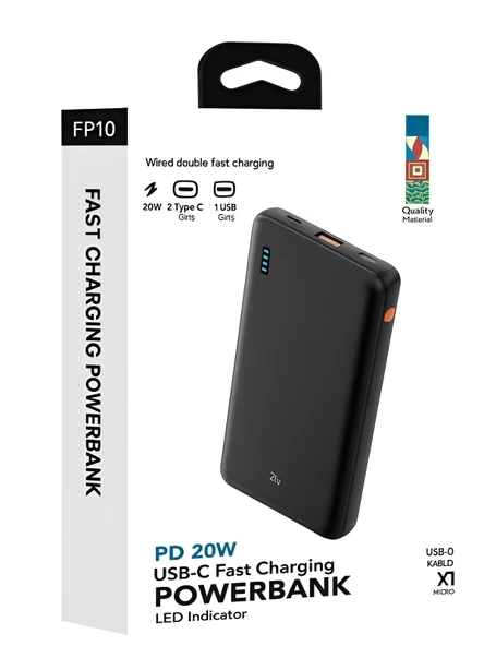 ÇELİKWORK FP10 PD 20W Hızlı Şarj 10.000mAh Type-C ve Mikro USB Girişli Taşınabilir Powerbank - Resim 6