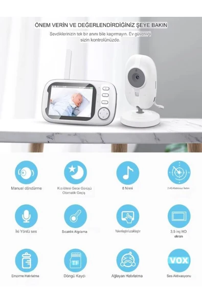 DEANB Monitörlü Akıllı Bebek Kamerası – Full HD Smart IP Telsiz Güvenlik Kamerası ve Monitör - 7
