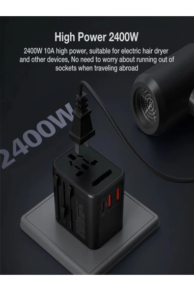 ÇELİKWORK Fc-14 20w Global Seyahat Şarj Aleti - 2 Usb-a, 1 Pd-type-c Priz Adaptörü Çoğaltıcı - 7