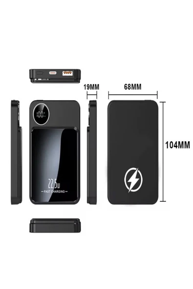 çelikwork inspiring technology 10000mah Magsafe Kablosuz 15w, Usb 22.5w, Type-c Pd Hızlı Şarj Özellikli Taşınabilir Powerbank - 6
