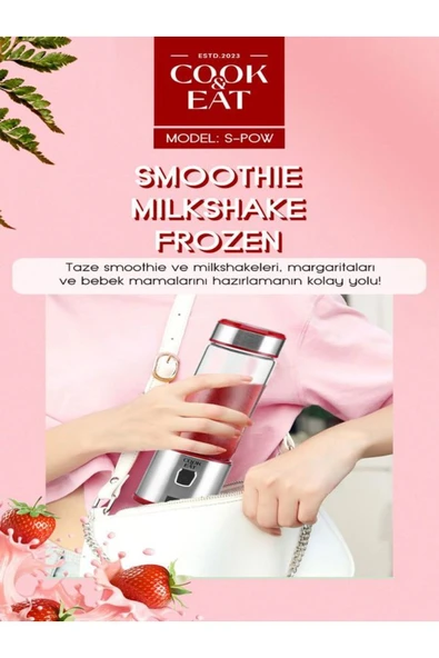 DEANB BPA İÇERMEZ TURBO Buz Kırıcı Paslanmaz 6 Çelik Bıçaklı Şarjlı 450 ml Taşınabilir Kişisel BLENDER - 5