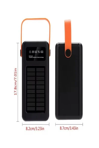 ÇELİKWORK 80000mAh 4USB Dahili Mikro Type-c Lightining Kablolu Kamp Işıklı Solar Güneş Enerjili Powerbank - 3