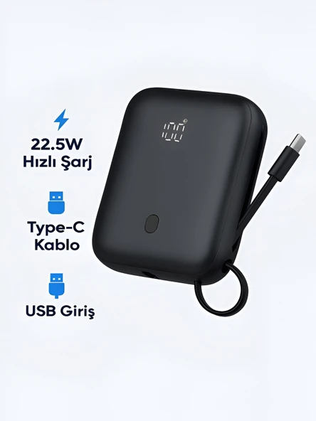 ÇELİKWORK Fp011 10000mah Pd 22.5watt Hızlı Telefon Şarj Aleti Elektronik Taşınabilir Type-c Batarya Powerbank - Resim 5