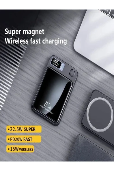 çelikwork inspiring technology 10000mh Kablolu 22.5w Iphone Magsafe 15w Elektronik Taşınabilir Batarya Powerbank Telefon Şarj Aleti - Resim 3