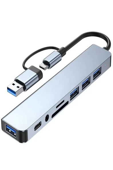 DEANB 8in2 Alüminyum 4xUSB 1xType-C 3.5mm Jak TF/SD USB HUB Çoklayıcı Telefon Macbook Çevirici - 1