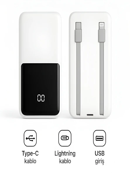 ÇELİKWORK PW-95 PD 22.5W HIZLI ŞARJ LCD Kendiliğinden Type-c Lightning Kablolu 1Usb-A Girişli Powerbank ürün görseli 1
