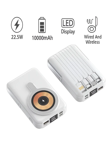 ÇELİKWORK PW-122 10000mAh 15W Kablosuz Kablolu LCD 22.5W Mikro Lightning Type-C Kablolu Powerbank ürün görseli 1
