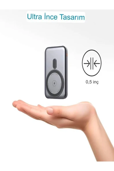 DEANB 10000mAh 22.5W Hızlı Şarjlı Type-C ve USB Girişli Wireless Kablosuz Magsafe Powerbank - 7
