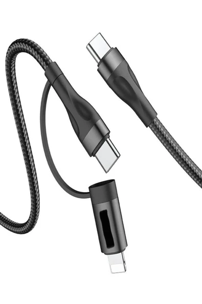 ÇELİKWORK A11 2in1 3A 60W Type-C & 20W Lightning 1.2m Örgü Kablosu - 480 Mbps Hızlı Şarj ve Veri Transferi - Resim 2