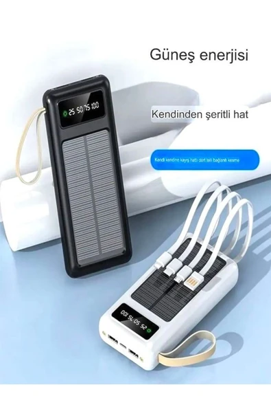 ÇELİKWORK 10000mah Güneş Enerjili 2usb Mikro Lightning Iphone Type-c Kablolu Powerbank Taşınabilir Batarya - 3