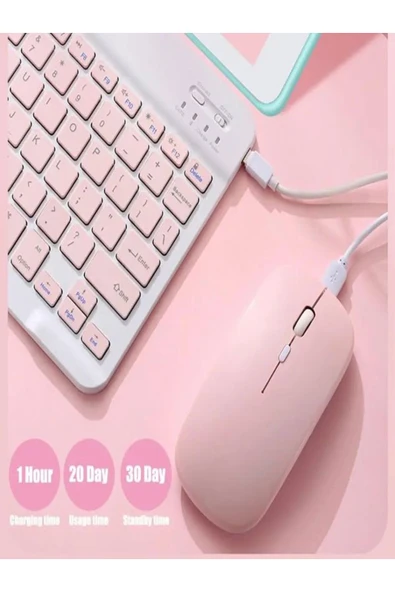 DEANB Bkb011 Mini 24x15cm Kablosuz Bluetooth Klavye & Mouse Seti - Universal Uyumlu, Taşınabilir Ve Şarjlı - 6