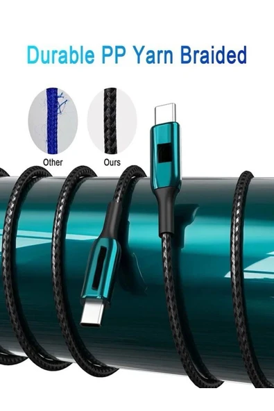 ÇELİKWORK Fc037 30cm Çinko 3a, 60watt Hızlı Şarj/data Kablosu, Usb-c To Type-c 0.3m, Ara Kablo - 5