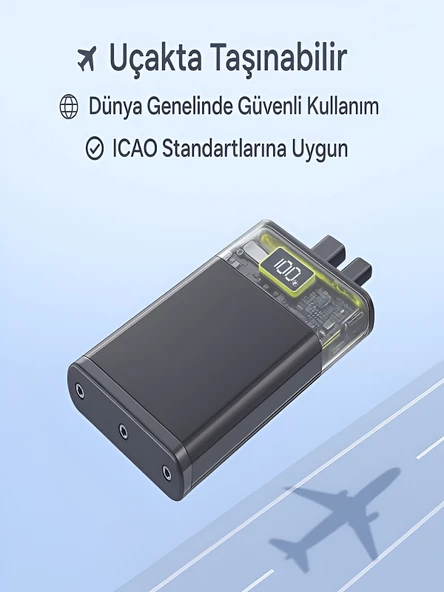 ÇELİKWORK Pw50 Lcd 22.5w Type-c & Lightning Kablolu Hızlı Iphone Şarj Aleti - 10,000mah Taşınabilir Powerbank - Resim 2