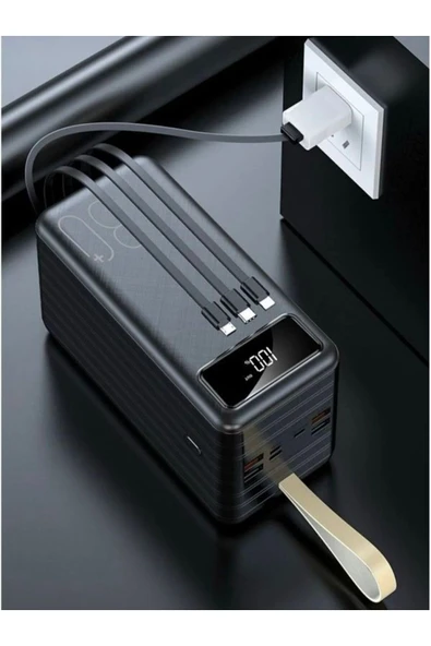 ÇELİKWORK 80000mAh 22.5W Hızlı Şarj LCD Gösterge Dahili Lightning Type-C Micro Kablolu 7 Portlu Powerbank - 3