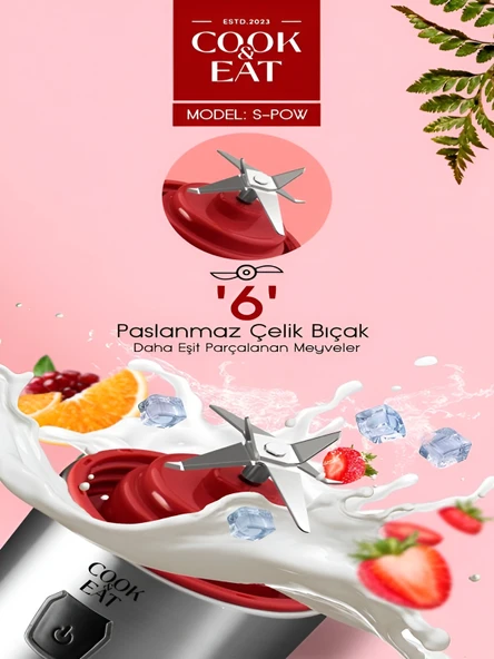 DEANB BPA İÇERMEZ TURBO Buz Kırıcı Paslanmaz 6 Çelik Bıçaklı Şarjlı 450 ml Taşınabilir Kişisel BLENDER - Resim 3