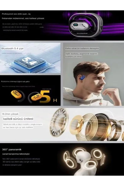 DEANB FB016 OWS Open Hair BT5.4 Wireless Kablosuz Airbuds - IPX4 Su Geçirmez Açık Kulaklık Teknolojisi - Resim 5