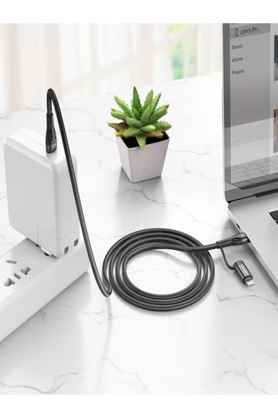 ÇELİKWORK A11 2in1 3A 60W Type-C & 20W Lightning 1.2m Örgü Kablosu - 480 Mbps Hızlı Şarj ve Veri Transferi - Resim 4