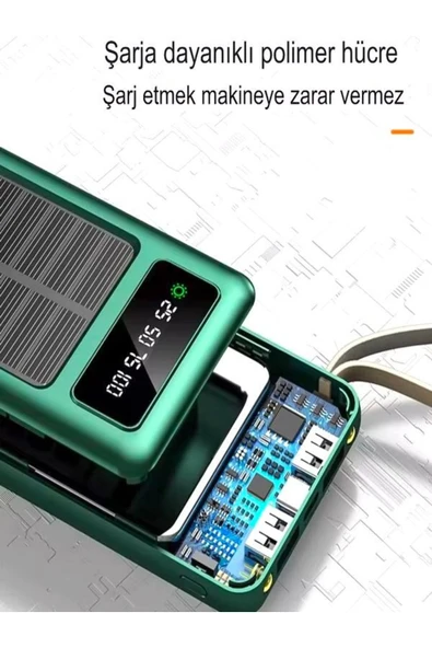 ÇELİKWORK 10000mah 2usb Girişli - Micro - Lightining - Usb - Type-c Kablolu Güneş Enerjili Çoklu Powerbank - 2