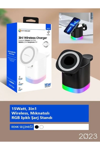 ÇELİKWORK AW013 15 3-in-1 Kablosuz Mıknatıslı RGB Işıklı Saat, Telefon ve AirPods Şarj Standı - Resim 8
