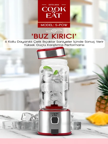 DEANB BPA İÇERMEZ TURBO Buz Kırıcı Paslanmaz 6 Çelik Bıçaklı Şarjlı 450 ml Taşınabilir Kişisel BLENDER - Resim 5