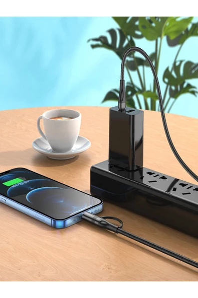 ÇELİKWORK 2in1 3a 1.2metre 60w Type-c 20w Lightning - 480 Mbps Örgü Pd Hızlı Şarj/data Kablosu - Resim 5