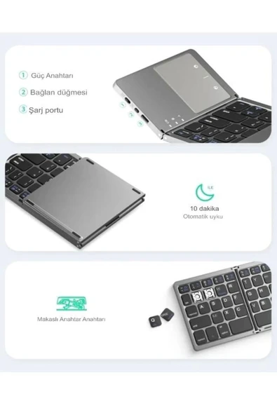 DEANB Şarjlı Touchpad Kablosuz Bluetooth Titanyum Katlanabilir Dokunmatik Klavye Tablet - Telefon - 2