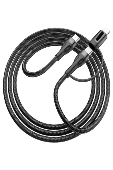 ÇELİKWORK A11 2in1 3A 60W Type-C & 20W Lightning 1.2m Örgü Kablosu - 480 Mbps Hızlı Şarj ve Veri Transferi - Resim 3