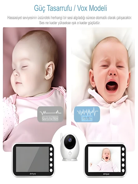 DEANB Full HD Bebek Kamerası 2.4 GHz Wireless 360 Dönen PTZ Gece Görüş Monitörlü Interkom Özellikli - Resim 6