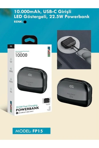 ÇELİKWORK Fp-15 10000mah 22.5w Hızlı Şarj Usb-c Giriş Lcd Gösterge Taşınabilir Powerbank Güç Bankası - Resim 3