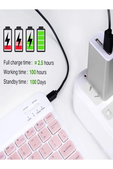 DEANB Bkb011 Mini 24x15cm Kablosuz Bluetooth Klavye & Mouse Seti - Universal Uyumlu, Taşınabilir Ve Şarjlı - 3