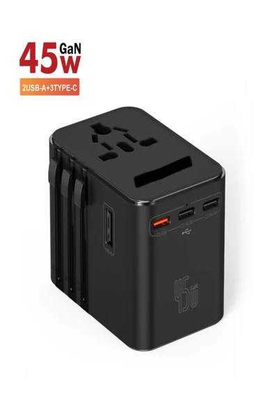 ÇELİKWORK FC-22 45W Global Seyahat Şarj Aleti - 2 USB-A, 3 TYPE-C, 1 AC Priz Adaptörü Çoğaltıcı ürün görseli 1