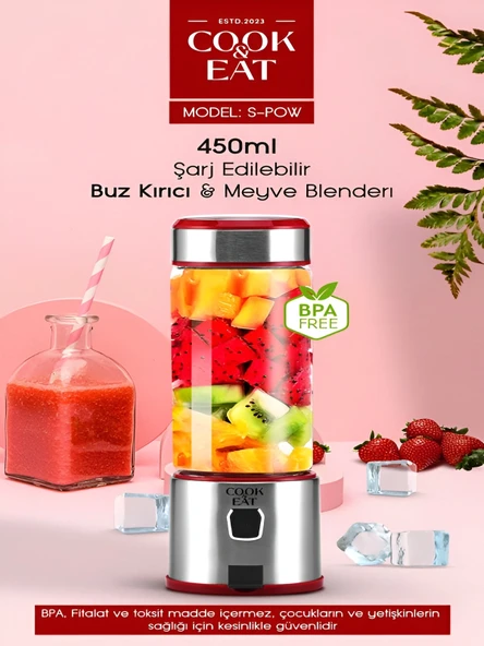 DEANB BPA İÇERMEZ TURBO Buz Kırıcı Paslanmaz 6 Çelik Bıçaklı Şarjlı 450 ml Taşınabilir Kişisel BLENDER - Resim 2