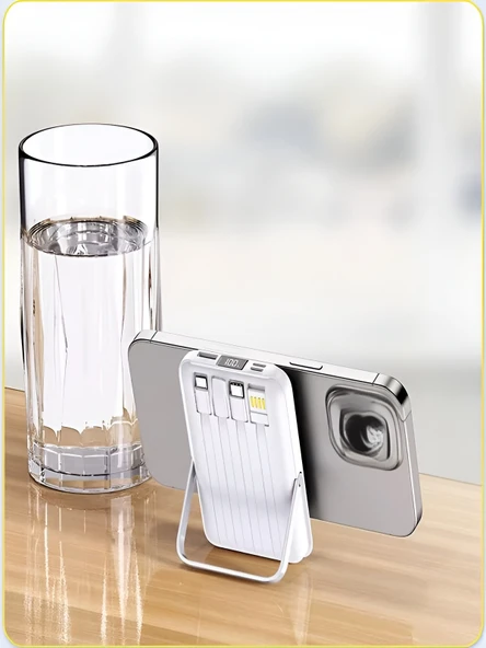 ÇELİKWORK PW-122 10000mAh 15W Kablosuz Kablolu LCD 22.5W Mikro Lightning Type-C Kablolu Powerbank - Resim 4