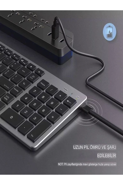 DEANB Sessiz Şarjlı İOS/ANDROİD/WİNDOWS Uyumlu Bluetooth 2.4G Kablosuz Klavye Mouse Seti - 3