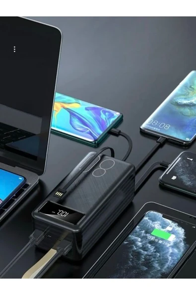 ÇELİKWORK 80000mAh 22.5W Hızlı Şarj LCD Gösterge Dahili Lightning Type-C Micro Kablolu 7 Portlu Powerbank - 2