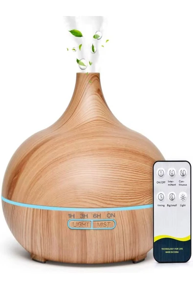 DEANB 500ml Kumandalı Ahşap Desenli Aroma Difüzör – 7 Renk LED, RGB Işıklı Hava Nemlendirici